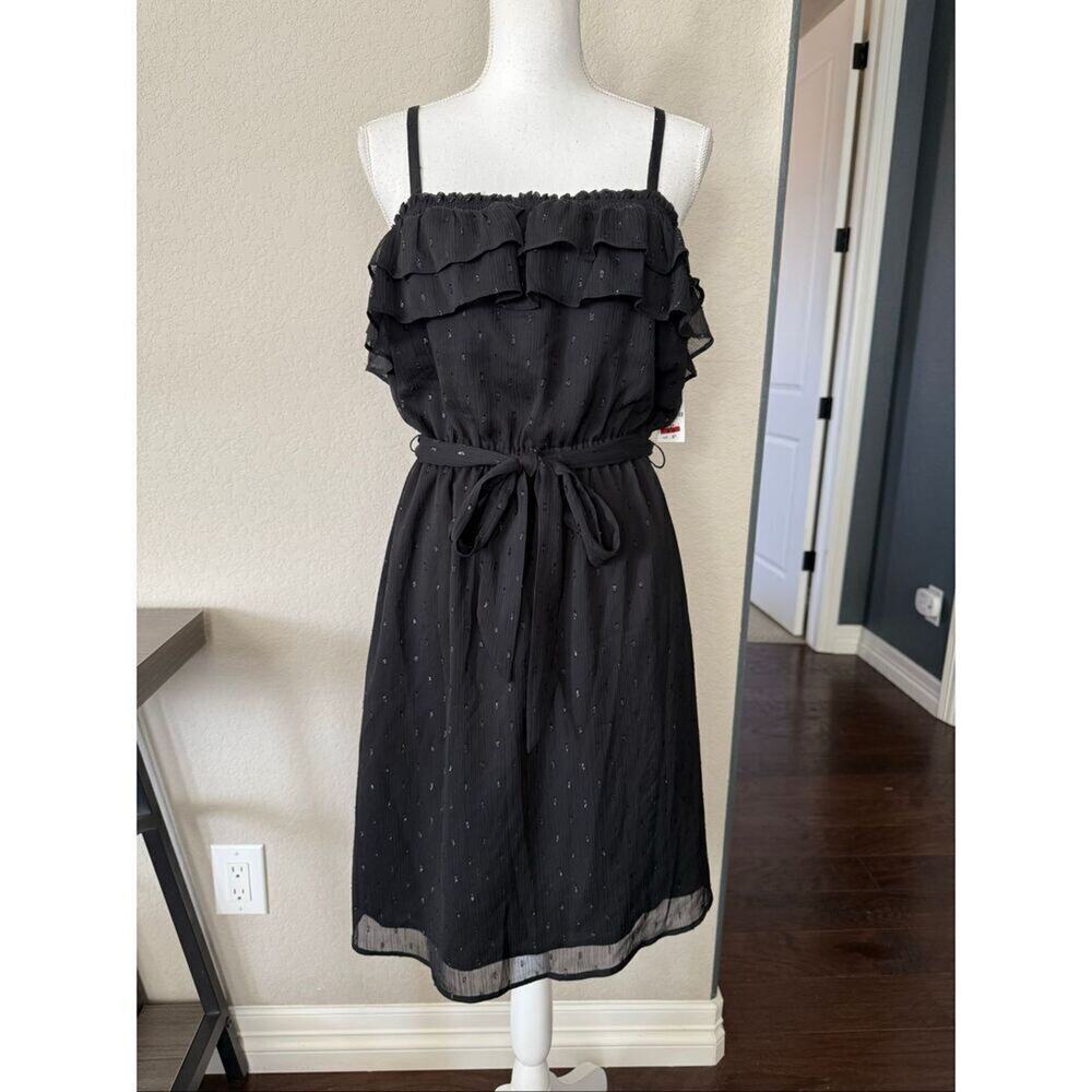 NWT INC Black Shimmer Tank Dress Ruffle Medium  $90